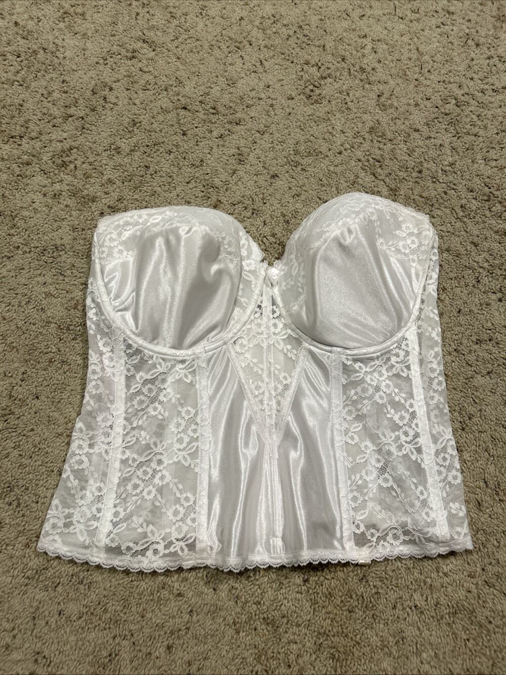Va Bien 44D White Lace Bustier Corset Longline Bra Bridal (Garter Holders) G26